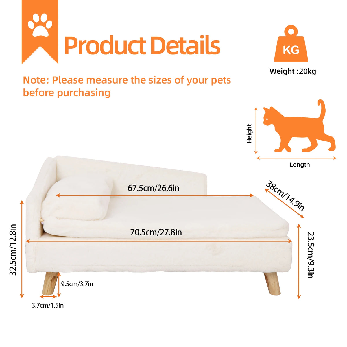 Elevated Pet Bed,Nordic Pet Stool Bed with Cozy Pad Waterproof,Pet Sofa Bed with Sturdy Wood Legs for Small Dog Cat