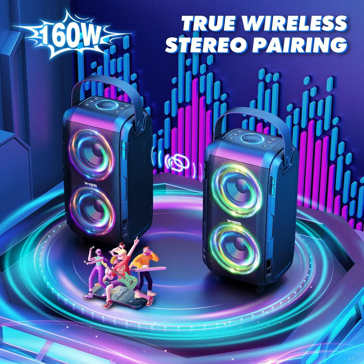 W-KING T9-2 80W RMS Party Portable Speakers Bluetooth Wireless Boombox with 2 Drivers (2*4.04'' Woofer), Huge 105dB Sound Large Party Box